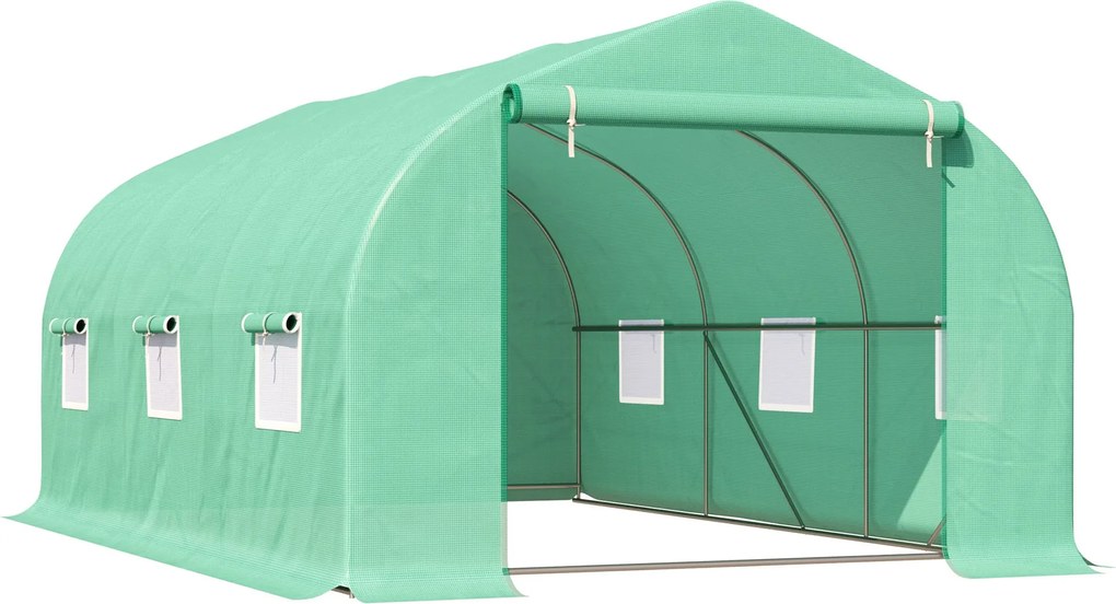 Outsunny fóliasátor – Zöldház, hidegkeret, növényház, paradicsomház, zárótető, 450 × 300 × 205 cm | Aosom