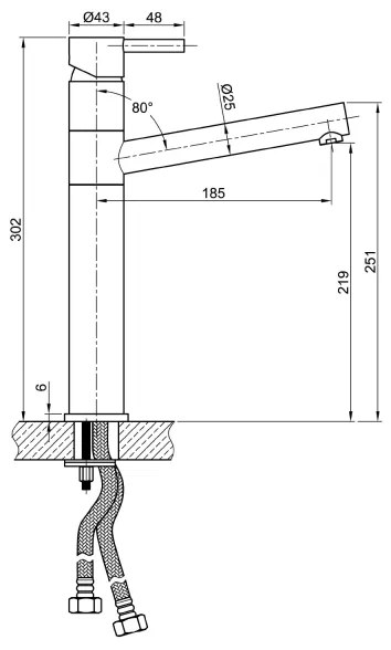 Sapho - MINIMAL mosogató csaptelep 30 cm rozsdamentes acél