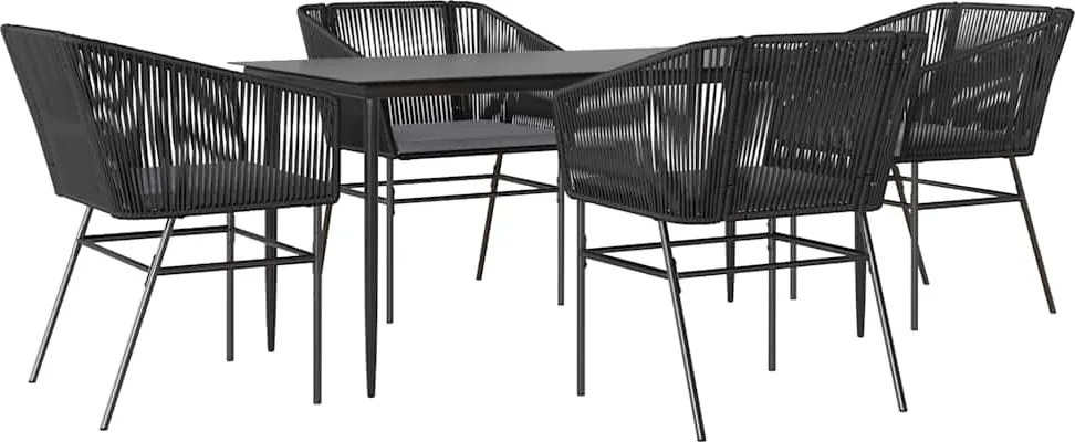 vidaXL 5 részes fekete polyrattan üveg kerti étkezőgarnitúra párnákkal