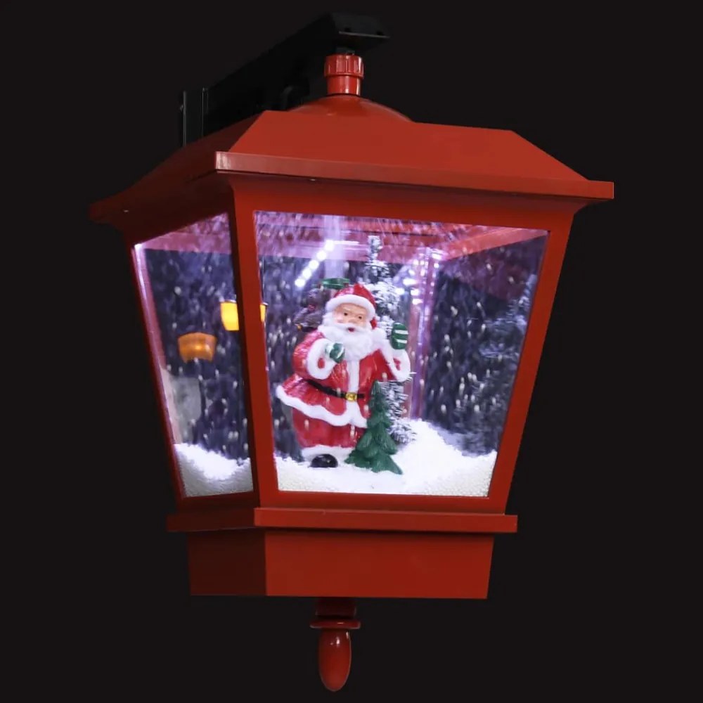 piros karácsonyi fali lámpa LED-ekkel és Mikulással 40x27x45 cm