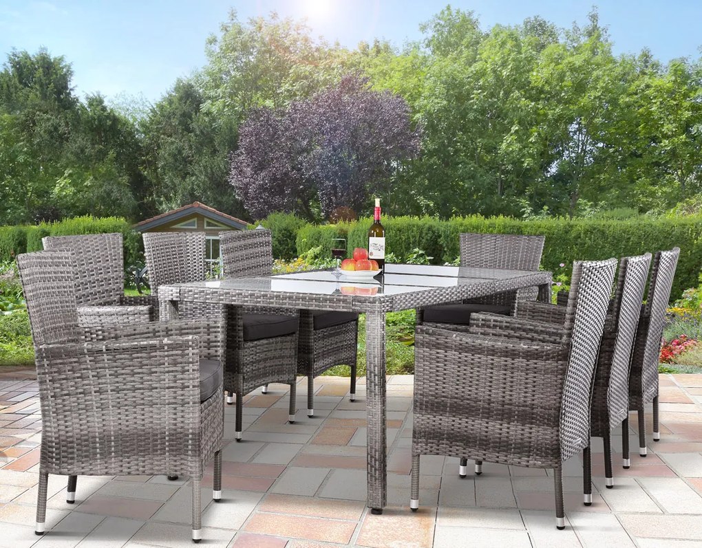 Casaria® Kerti rattan garnitúra Bali 1+8 - szürke/antracit