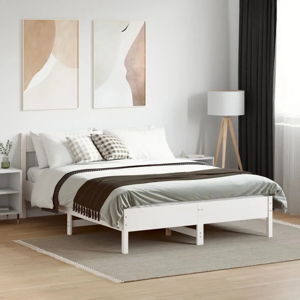 fehér tömör fenyőfa ágy matrac nélkül 135 x 190 cm