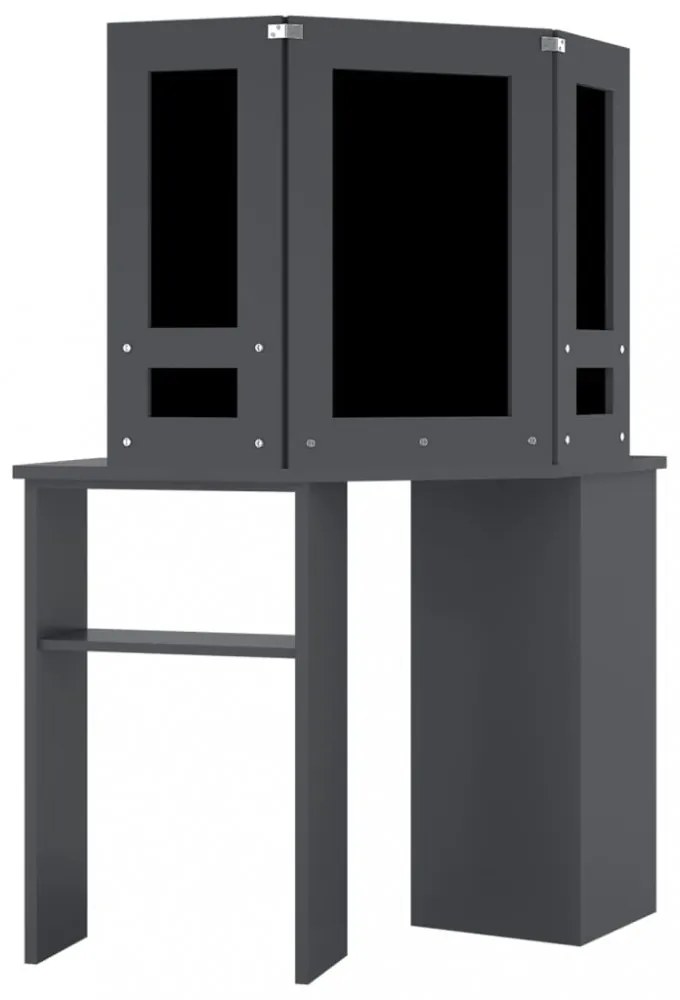 szürke sarok fésülködőasztal LED világítással 111x54x141,5 cm