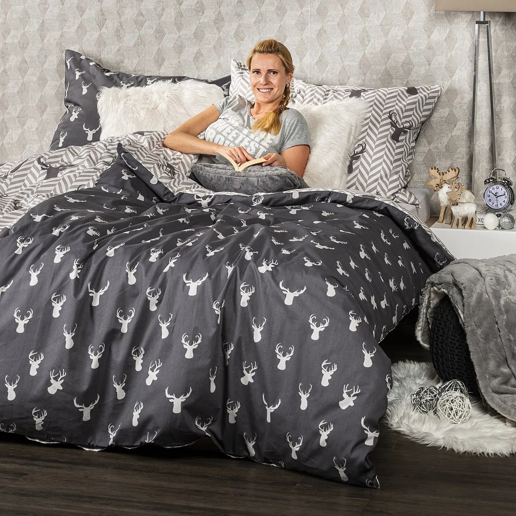 4Home Reindeer pamut ágyneműhuzat, 220 x 200 cm, 2 db - 70 x 90 cm, 220 x 200 cm, 2 db 70 x 90 cm