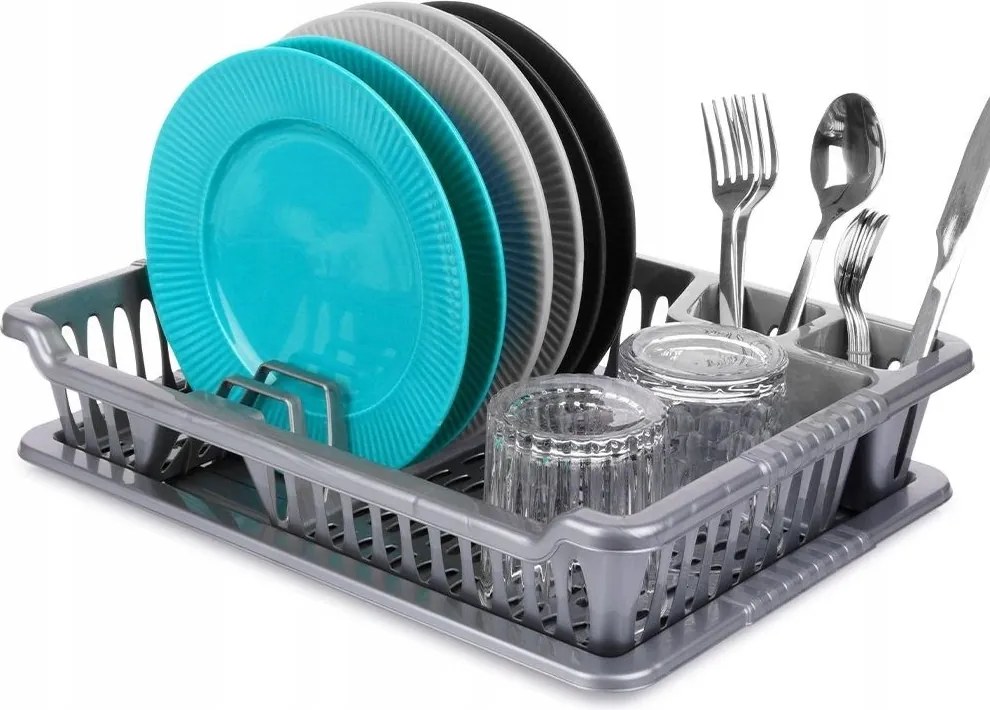 Edényszárító Szürke Csepegtető Tányértálcával 40 cm Orion