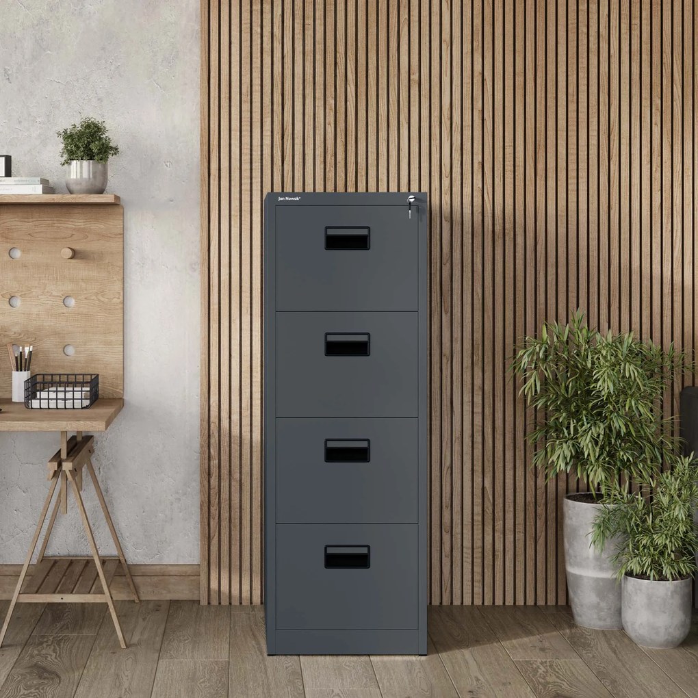 Fém iratszekrény 4 fiókkal, antracit, 460x1320x620 mm: SARA