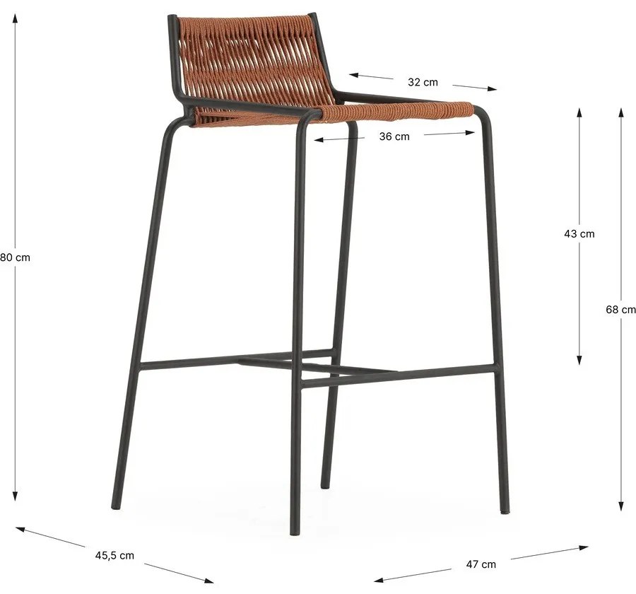 Terrakotta színű fém bárszék (ülésmagasság 65 cm) Emily – Marckeric