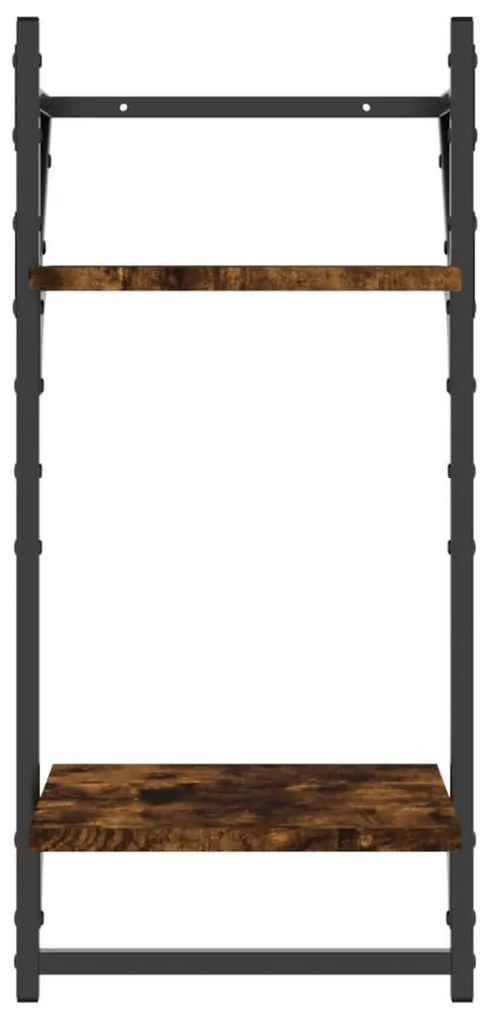 2 db 2 szintes füstös tölgy színű fali polc rúddal 30x25x65 cm