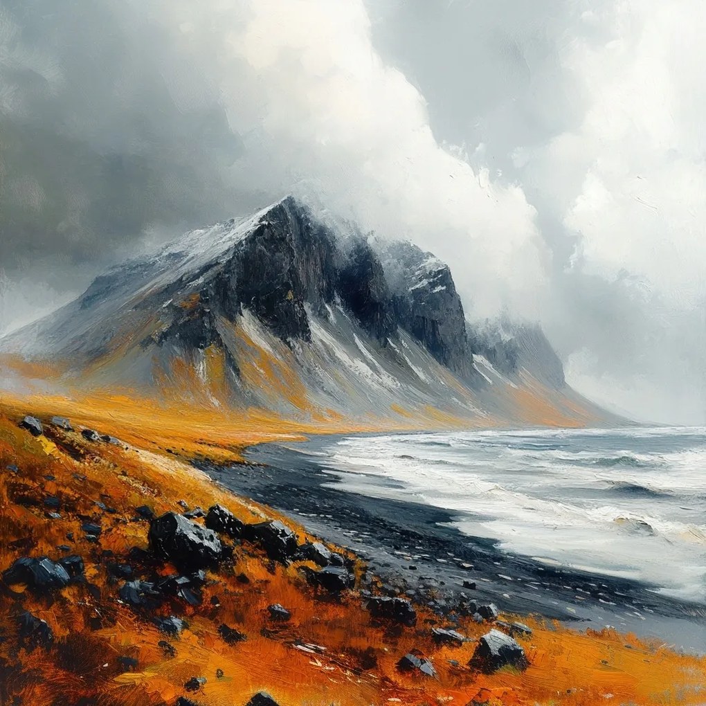 Vászonkép Canvas Hegyek Tenger Tájkép Természet Táj Izland 40x40