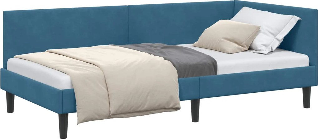 vidaXL Sarokágy keret fejtámlával Kék 80 cm x 200 cm Bársony