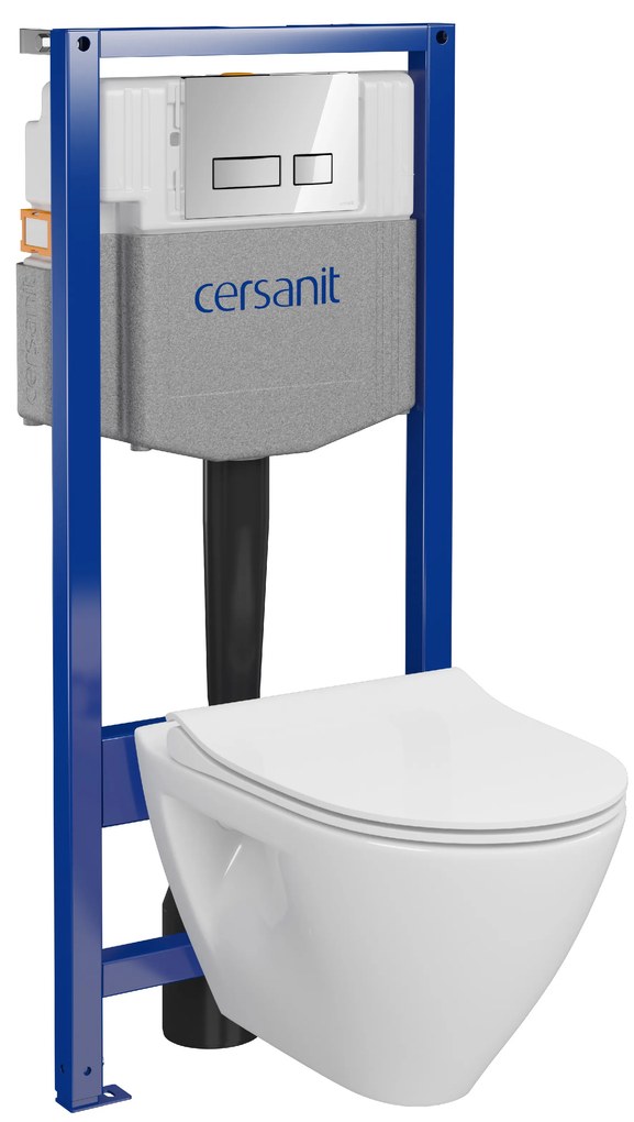 Cersanit Mille, System50 MECH süllyesztett keret + Mille Plus CleanOn fali WC csésze + MOVI II króm gomb, S701-752