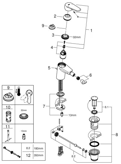 GROHE 33244002 - Bidé csaptelep EURODISC COSMOPOLITAN DN 15, fényes króm