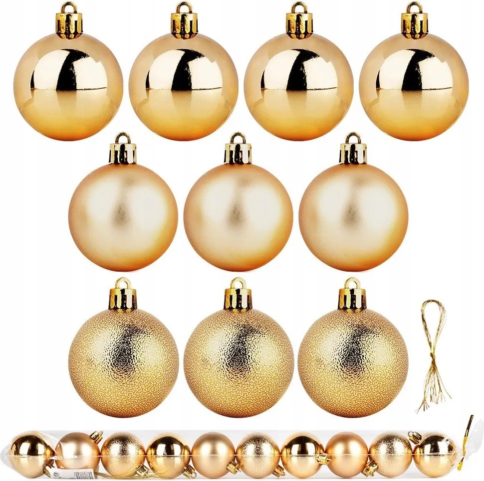 Karácsonyfadísz törhetetlen arany 5 cm 10 db