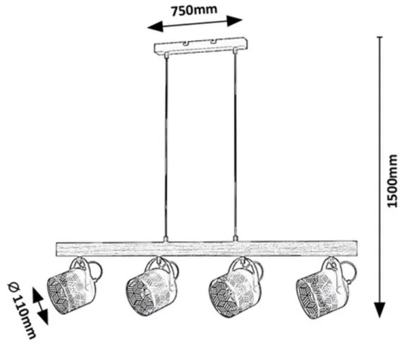 Rabalux 3300 - Csillár zsinóron ROTEM 4xE14/40W/230V