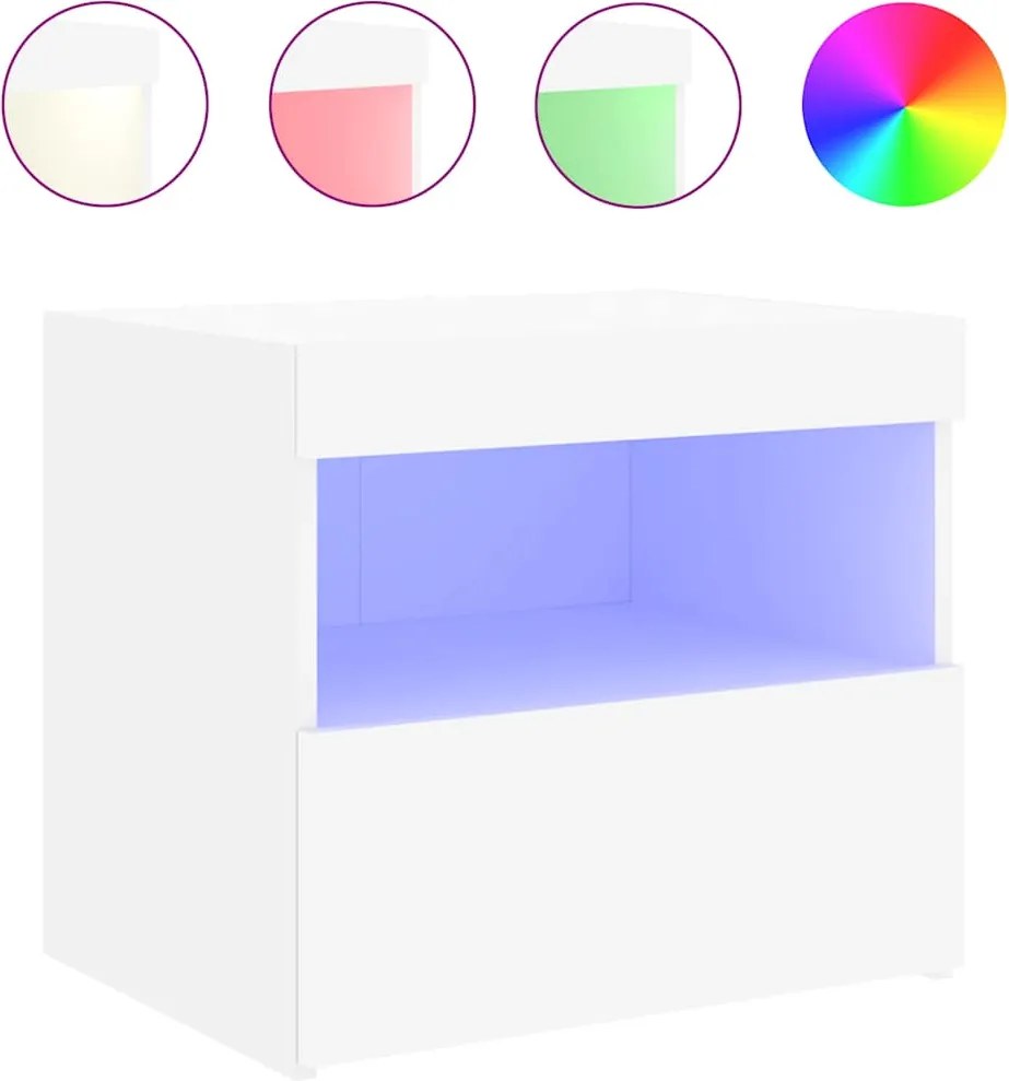 vidaXL fehér éjjeliszekrény LED-világítással 50 x 40 x 45 cm