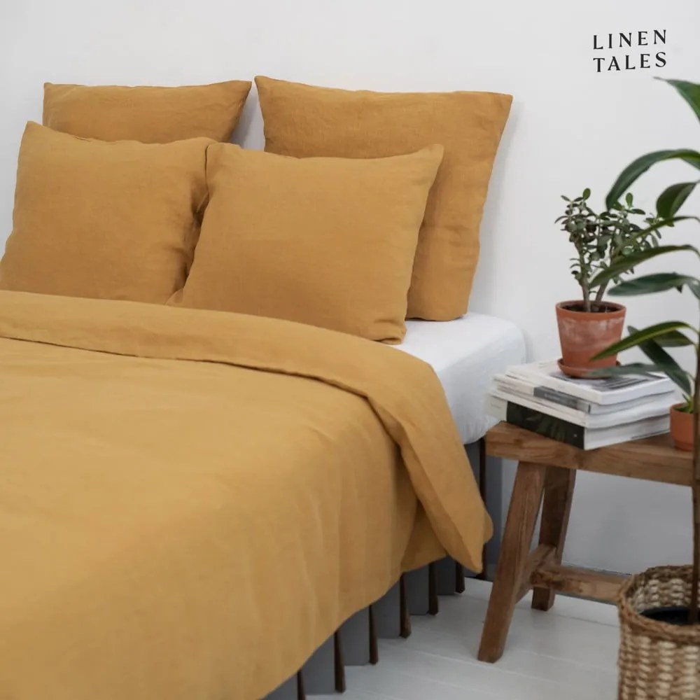 Mustársárga kétszemélyes kenderrost ágyneműhuzat 200x220 cm – Linen Tales