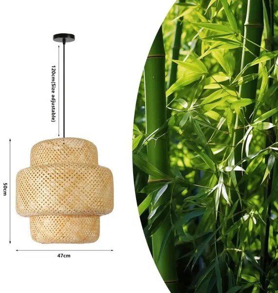 Immax 08268L - Csillár zsinóron HILO 1xE27/40W/230V átm. 47 cm bambusz