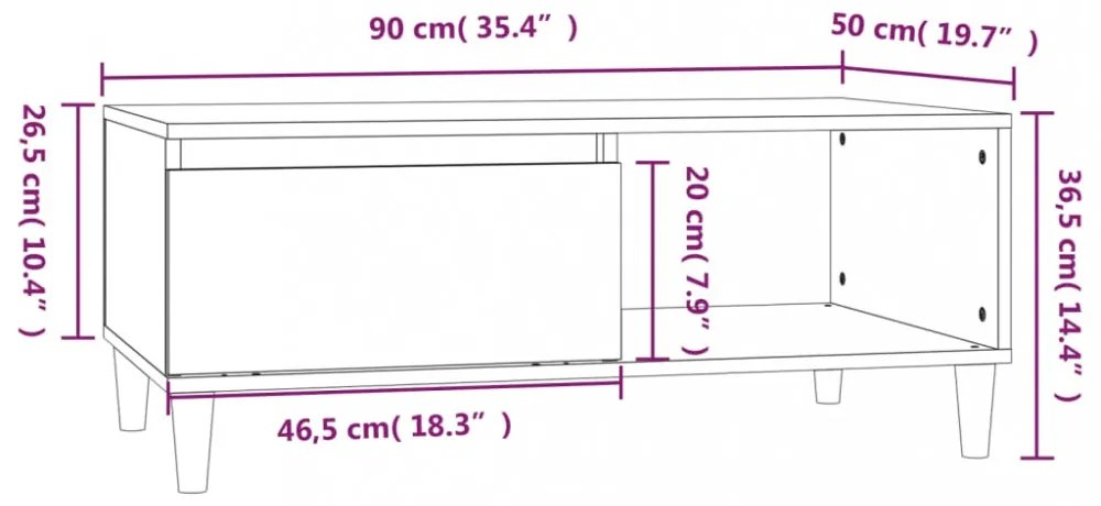 fekete szerelt fa dohányzóasztal 90x50x36,5 cm