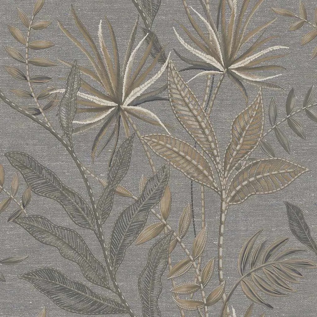 Decoprint Terra Nova Tropical Weave barna-szürke leveles texturált vlies tapéta – TN29084