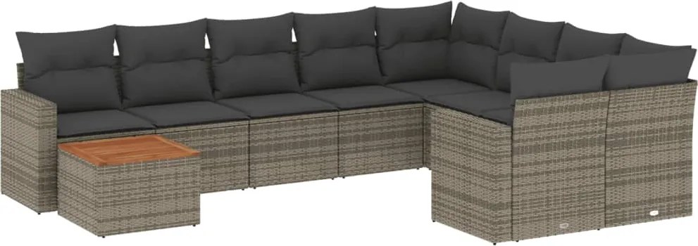 vidaXL 10 részes szürke polyrattan kerti ülőgarnitúra párnákkal