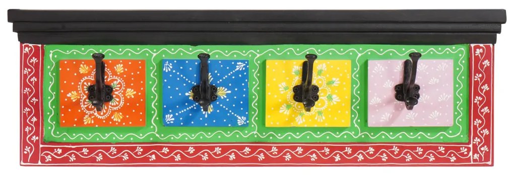 Falra akasztható kabátakasztó 4 akasztóval 80x25x2 cm Szilárd fa Mangó és MDF