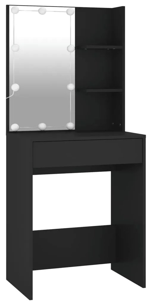 fekete LED-es fésülködőasztal 60 x 40 x 140 cm