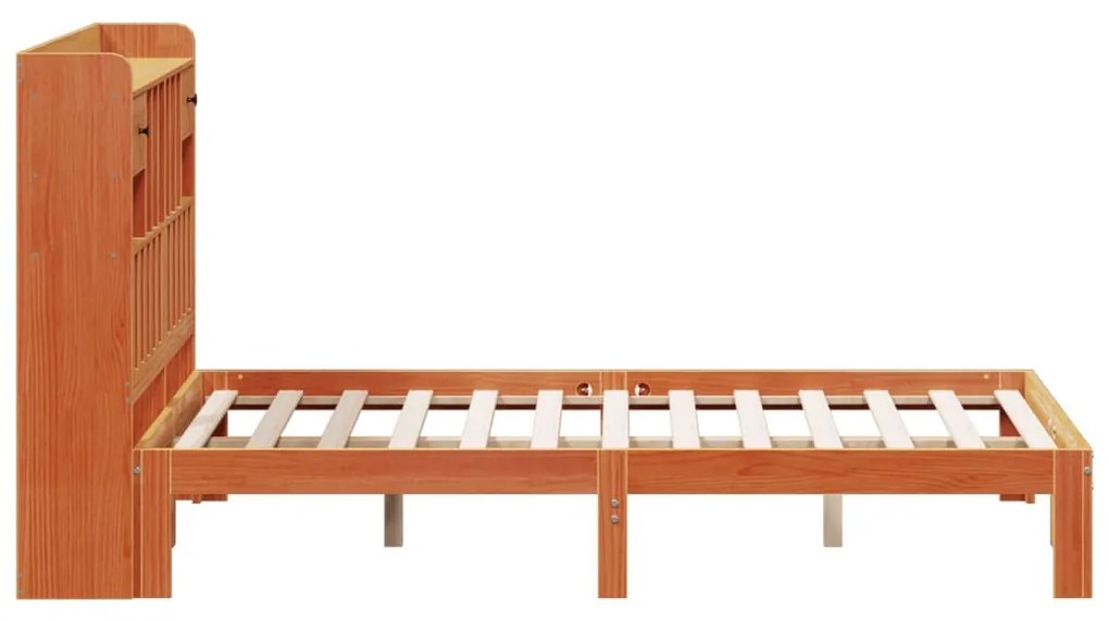 barna tömör fenyőfa könyvespolcos ágy matrac nélkül 135 x 190cm