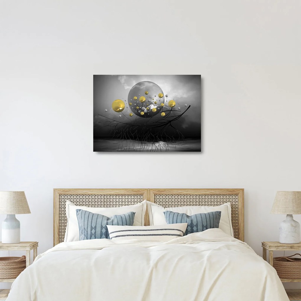Arany absztrakt gömbök képe (üvegen) (70x50 cm)