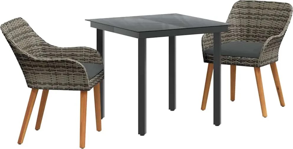 vidaXL Kert étkező szett párnával 3 pcs Szürke polirattan