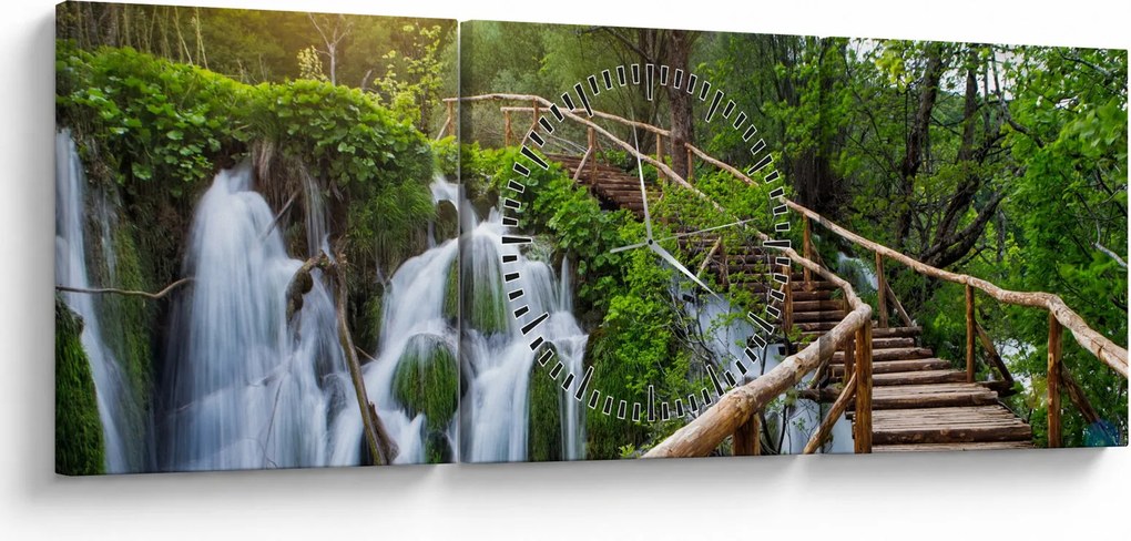 Kép - Plitvicei-tavak (órával) (90x30 cm)