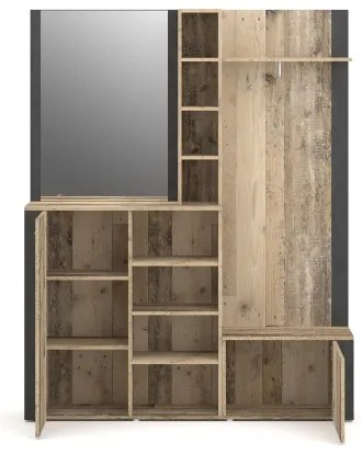 Előszobafal tükörrel KEVIN, barna/fekete