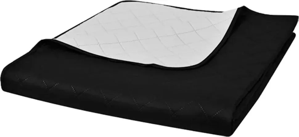 vidaXL Kétoldalú vattázott ágytakaró 170 x 210 cm fekete/fehér