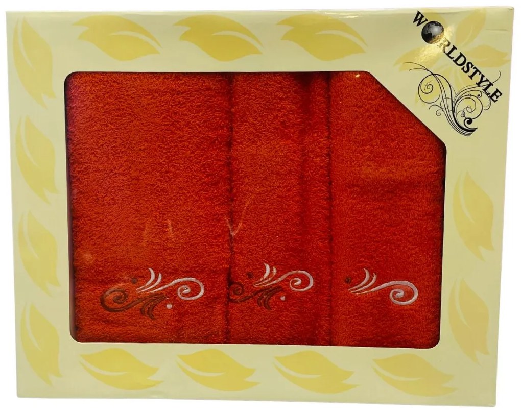 Ajándékcsomag 3 db 70x140 cm-es fürdőlepedőből és 50x100 cm-es, valamint 30x50 cm-es törölközőkből, Narancs színben, TiaHom