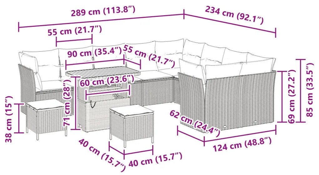 12 Darabos Kerti Kanapészett Párnákkal Bézs Poli Rattan Akáccal, 3 Darabos Kerti Étkezőszett Párnákkal Bézs Poli Rattan Akáccal
