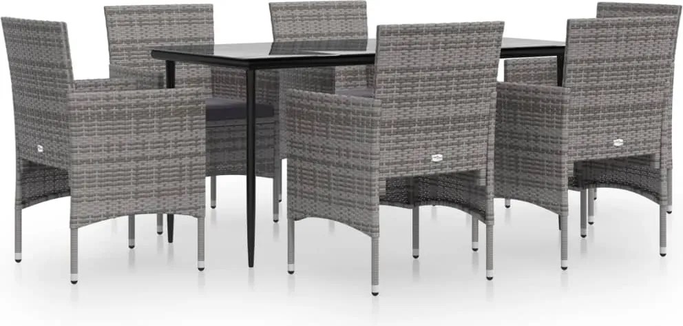 vidaXL 7 részes szürke és fekete kerti étkezőgarnitúra párnákkal