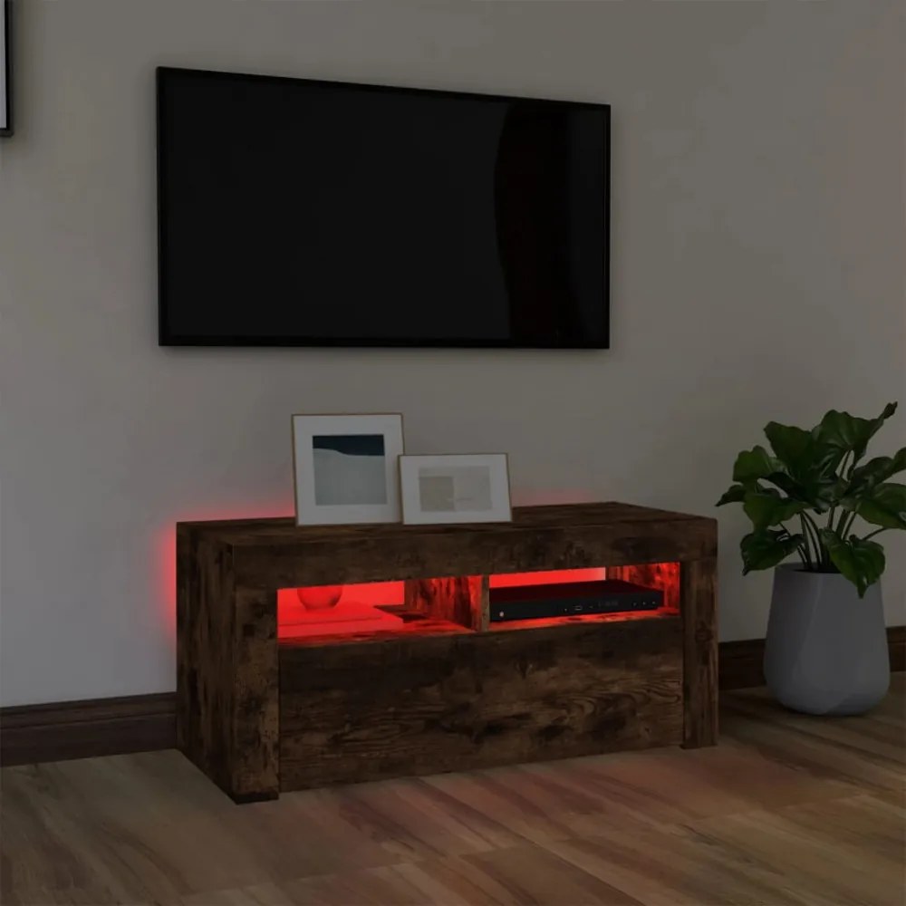 füstös tölgy színű TV-szekrény LED-világítással 90 x 35 x 40 cm