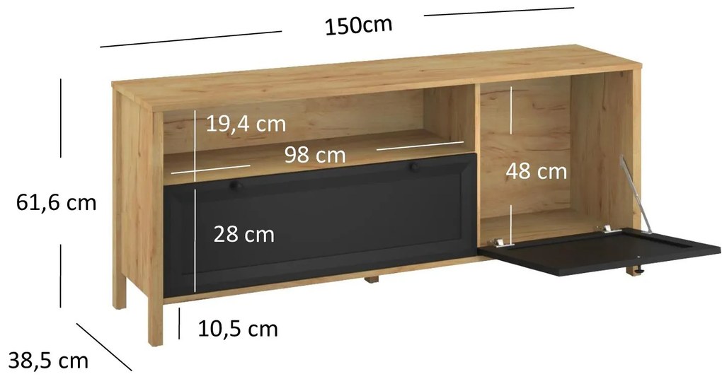 TV szekrény Bruselas (tarany craft (tölgy + fekete). 1116786