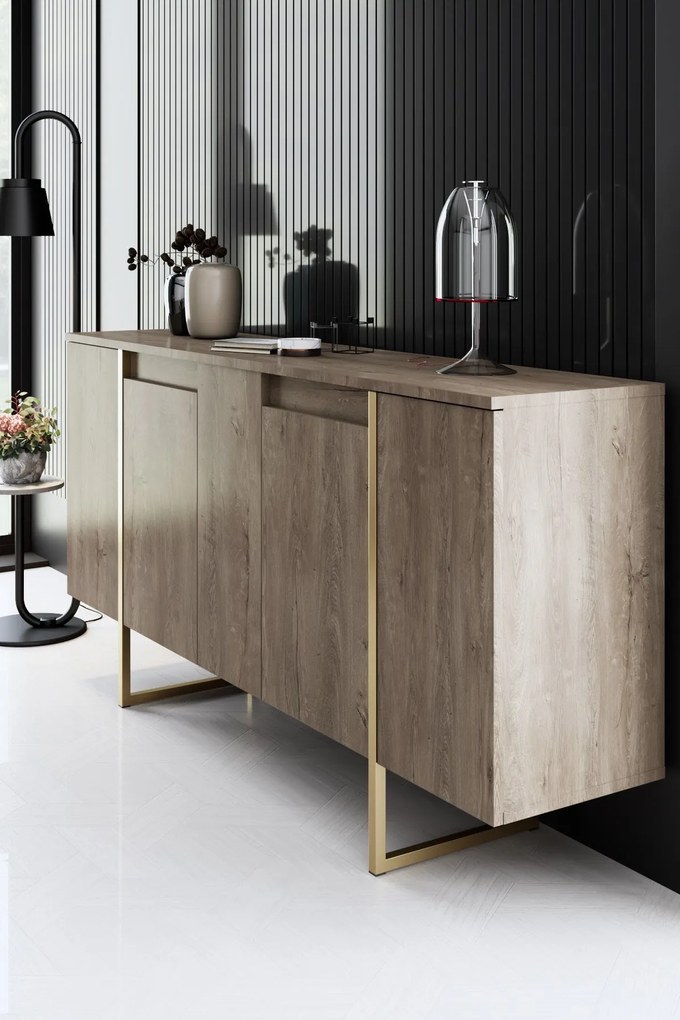 Konzolasztal Luxe - Walnut, Gold