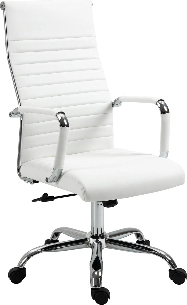 Vinsetto Ergonomikus Irodai Szék Dönthető Funkcióval Állítható Magasságú Forgószék Párnázott Műbőr Hab Fehér 54 x 62 x 104-114 cm | Aosom