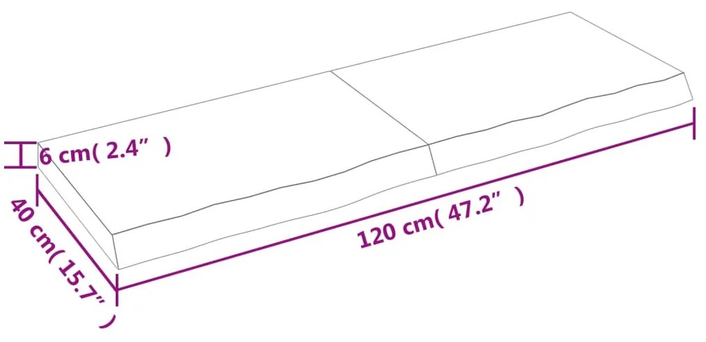 sötétbarna kezelt tömör tölgyfa fali polc 120 x 40 x (2-6) cm