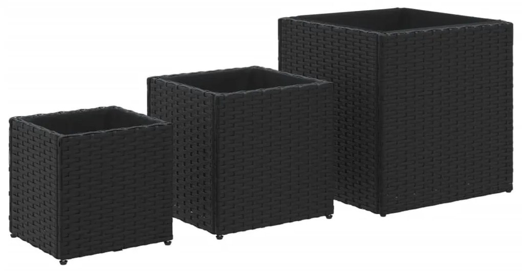 3 db fekete polyrattan kerti ültetőláda