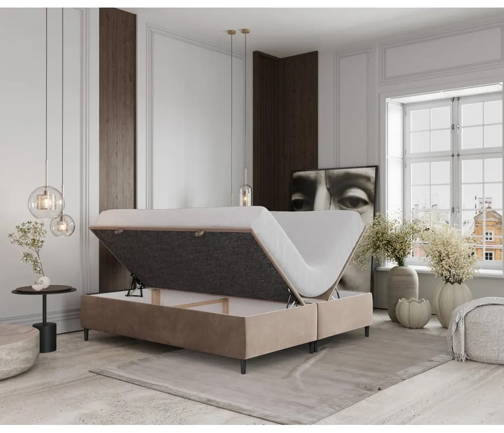 Bézs kárpitozott ágyneműtartós franciaágy 180x200 cm Tate – Maison de Rêve