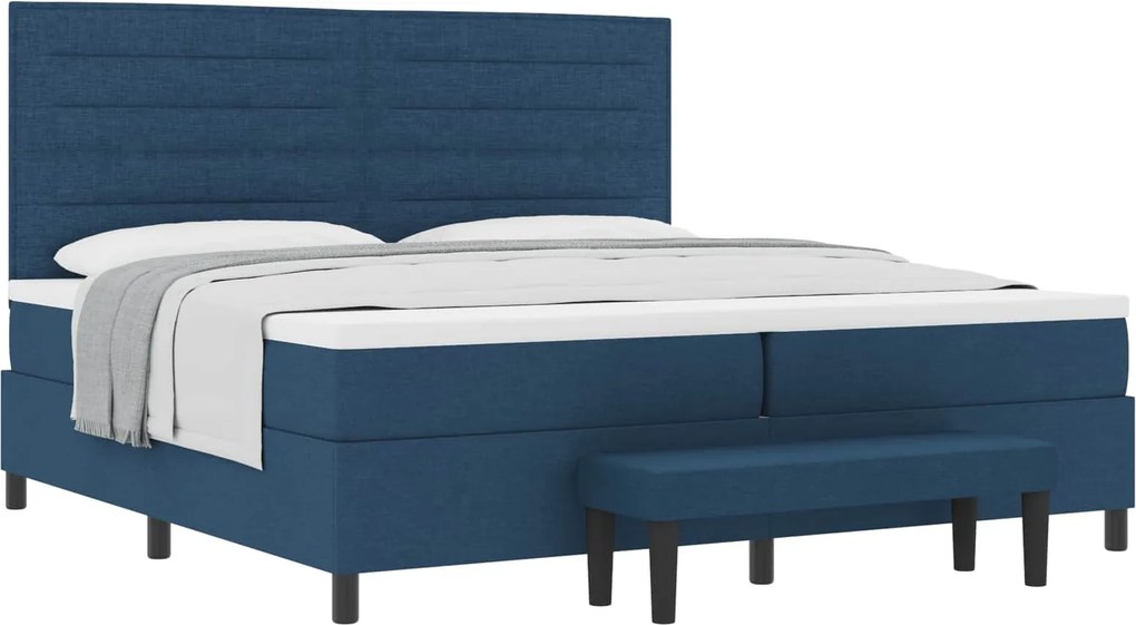 vidaXL Boxrugós ágy matracmal fejtámlával Kék 200 x 200 cm szövet