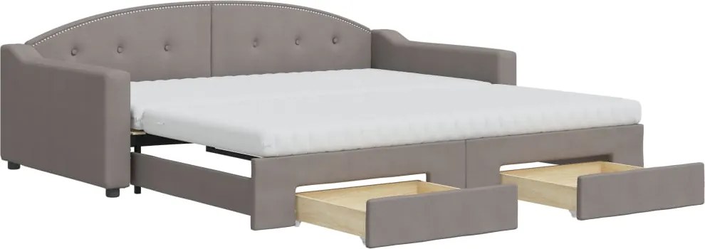 vidaXL tópszínű kihúzható szövet heverő fiókkal 100 x 200 cm