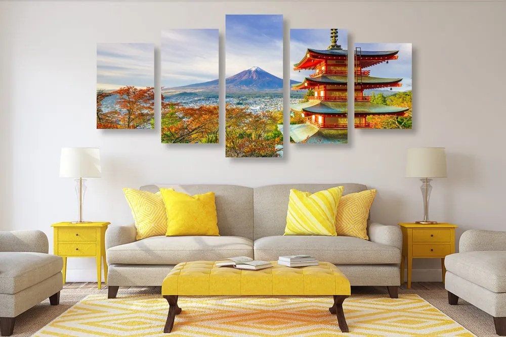 5 részes kép Chureito Pagoda és Fuji-hegy