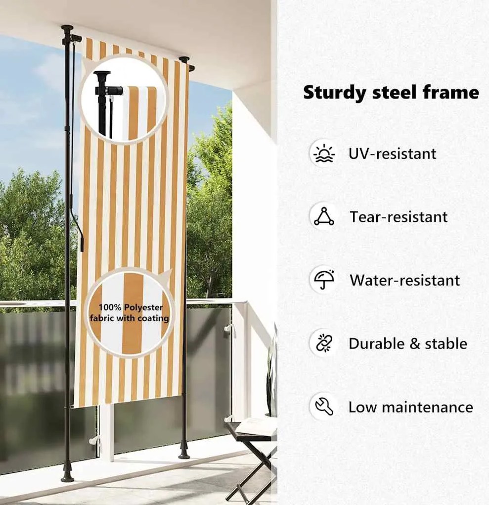 narancssárga és fehér szövet és acél kültéri roló 100 x 270 cm