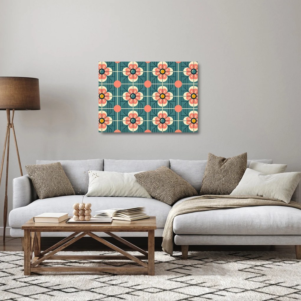 Üveg kép - Retro virágminta (70x50 cm)