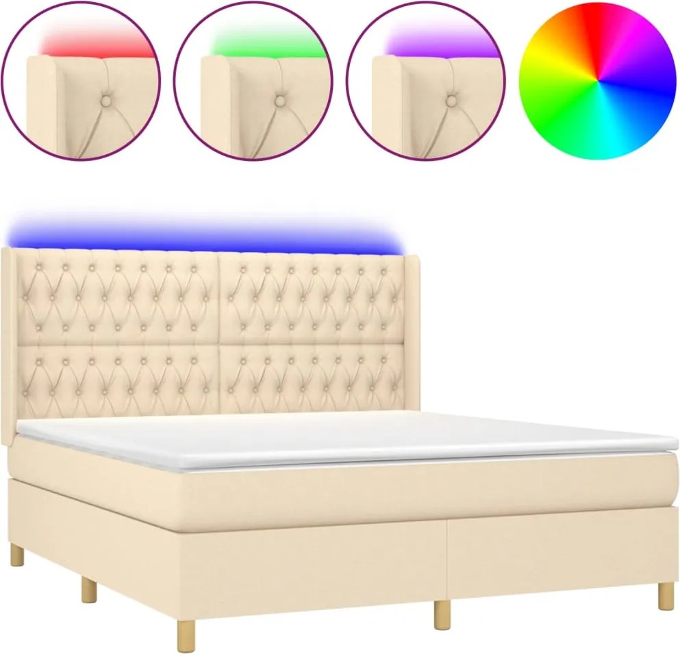 vidaXL krémszínű szövet rugós és LED-es ágy matraccal 160x200 cm