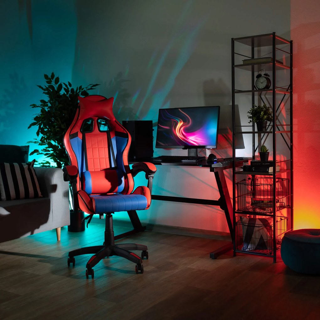 Irodai/gamer szék, kék/piros, SPIDEX NEW