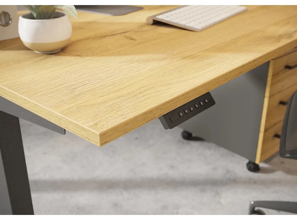 Íróasztal elektromosan állítható magassággal, tölgyfa dekoros asztallappal 80x180 cm Agenda – Germania
